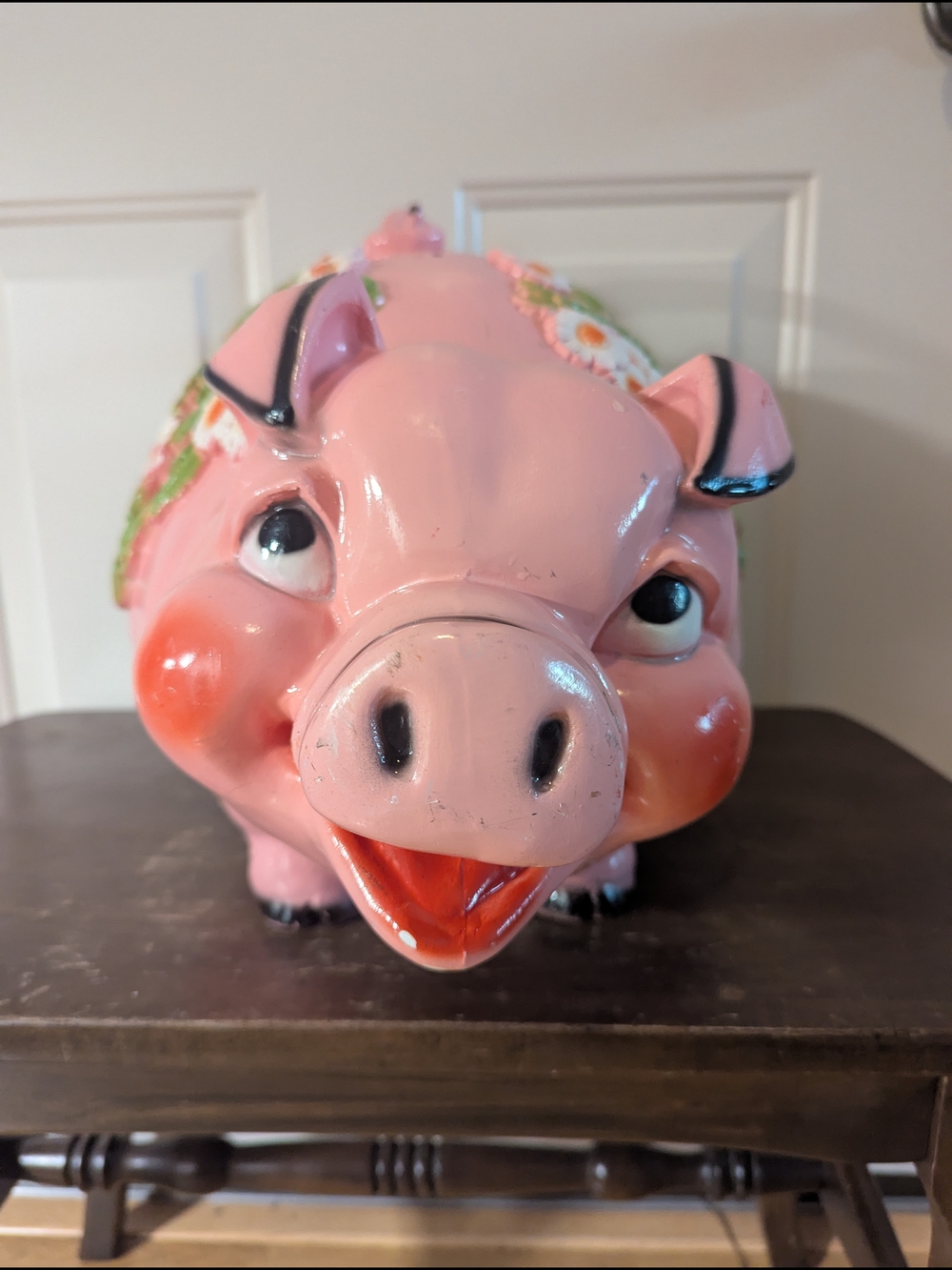 Vintage 1976 Pink Floral Ceramic Pig Piggy Bank - Picture 15 of 16